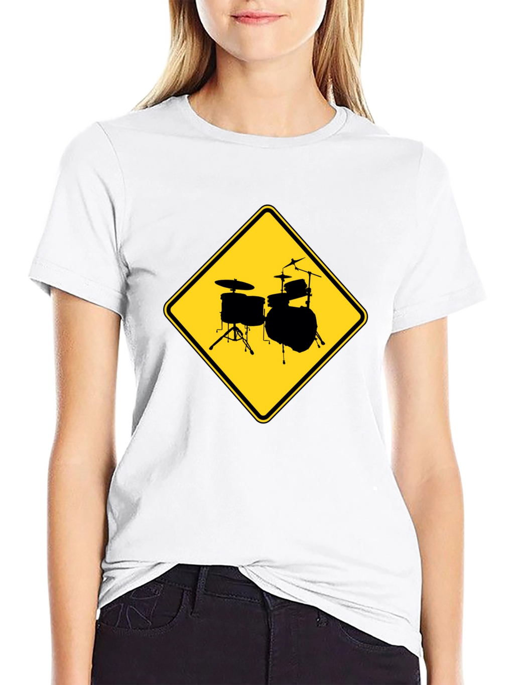 Drum Set Ahead T-Shirt - Musician Road Sign