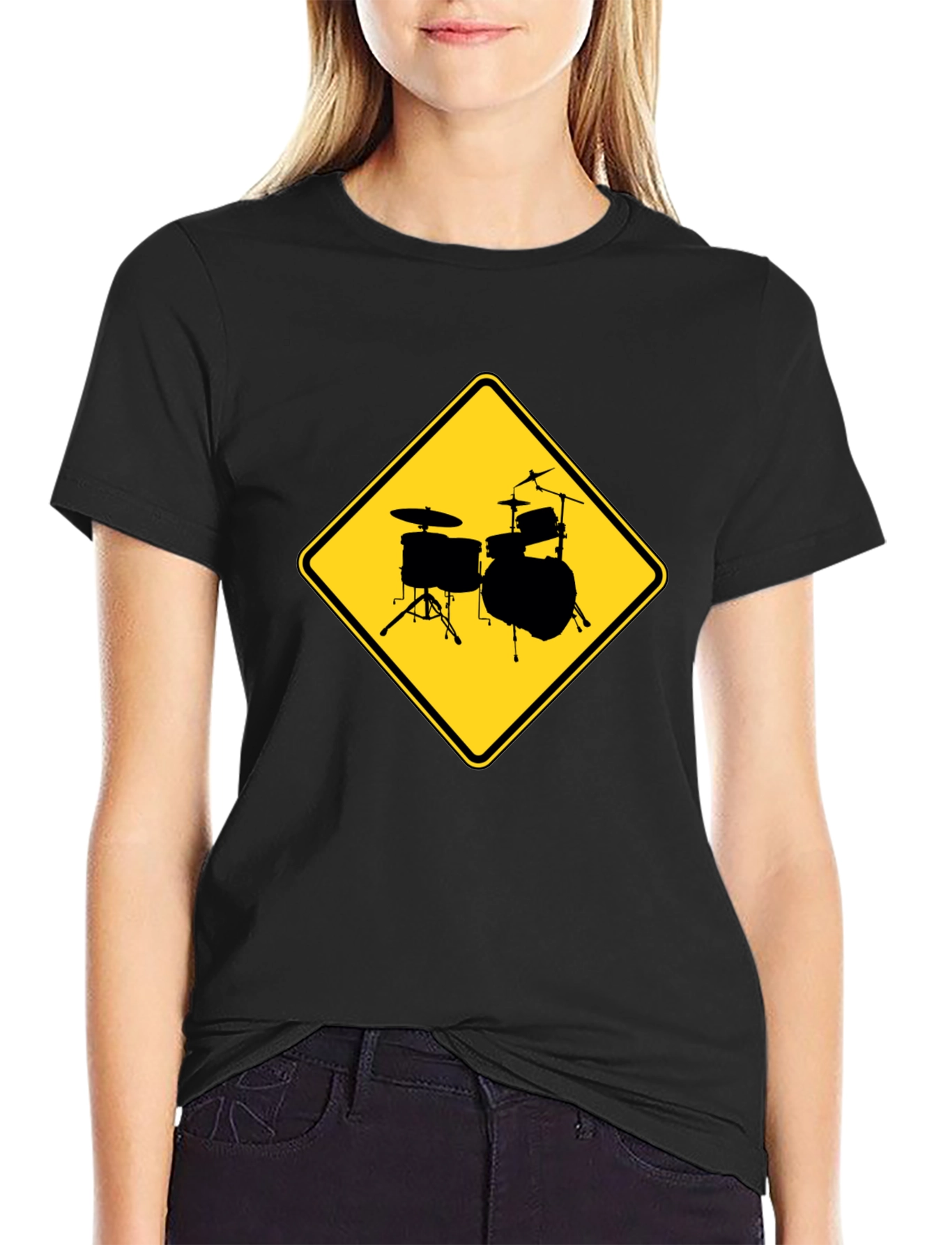 Drum Set Ahead T-Shirt - Musician Road Sign