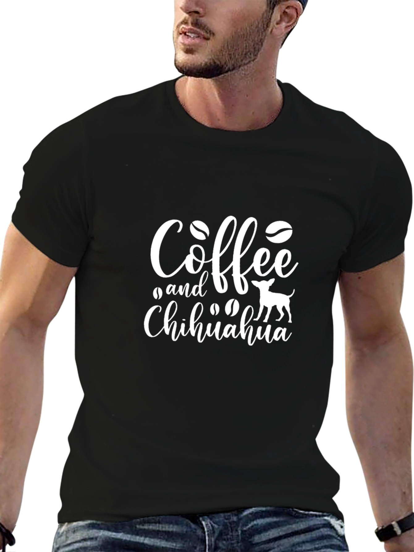 Coffee and Chihuahua Graphic Tee - Black Cotton Blend