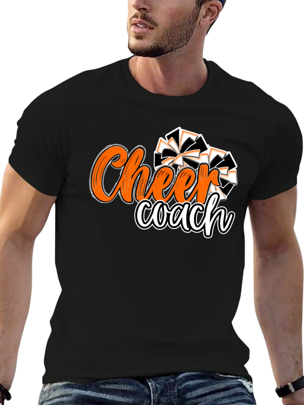 Cheer Coach T-Shirt Black Orange Spirit Wear