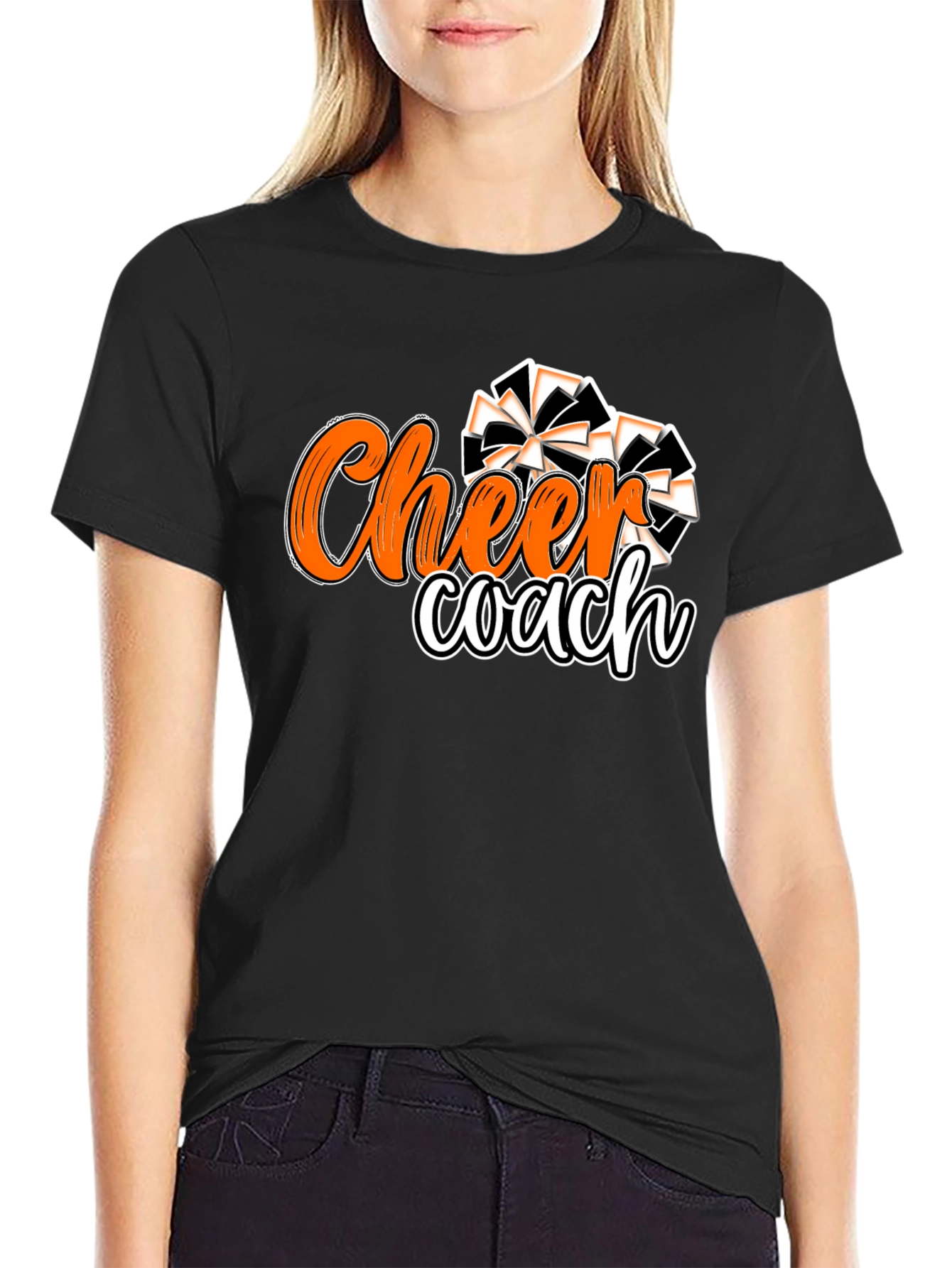 Cheer Coach T-Shirt Black Orange Spirit Wear