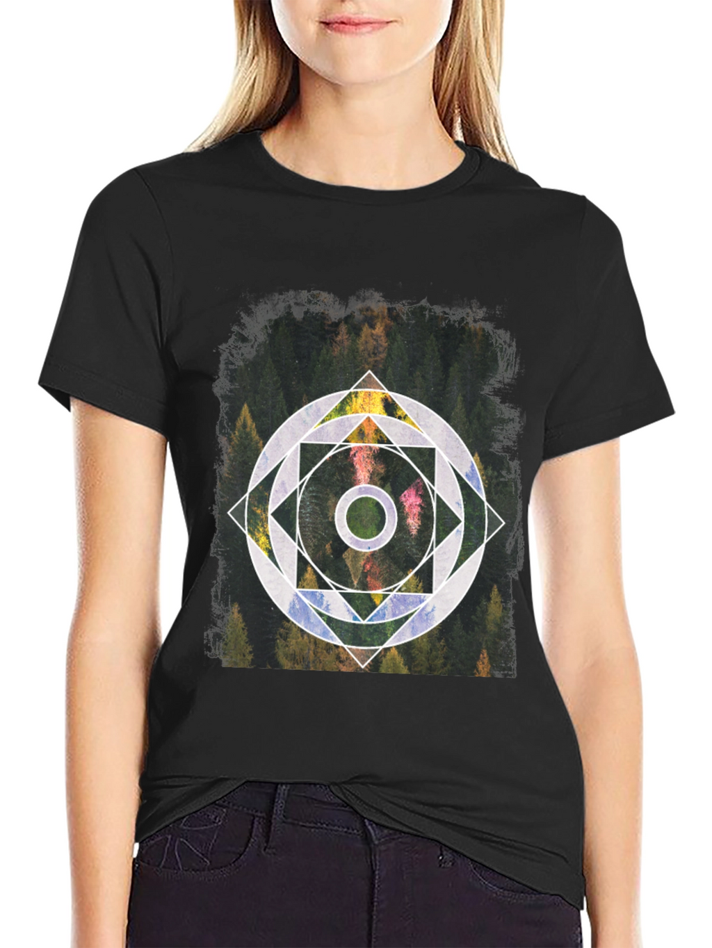 Geometric Forest Graphic Tee - Modern Black T-Shirt