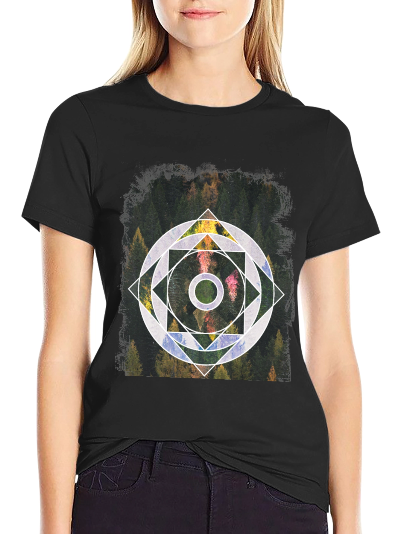 Geometric Forest Graphic Tee - Modern Black T-Shirt