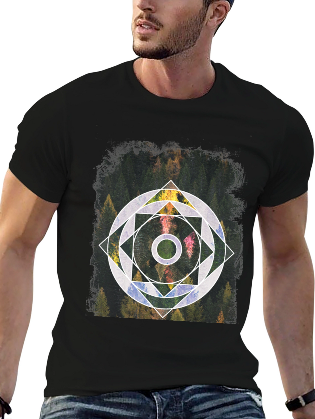 Geometric Forest Graphic Tee - Modern Black T-Shirt