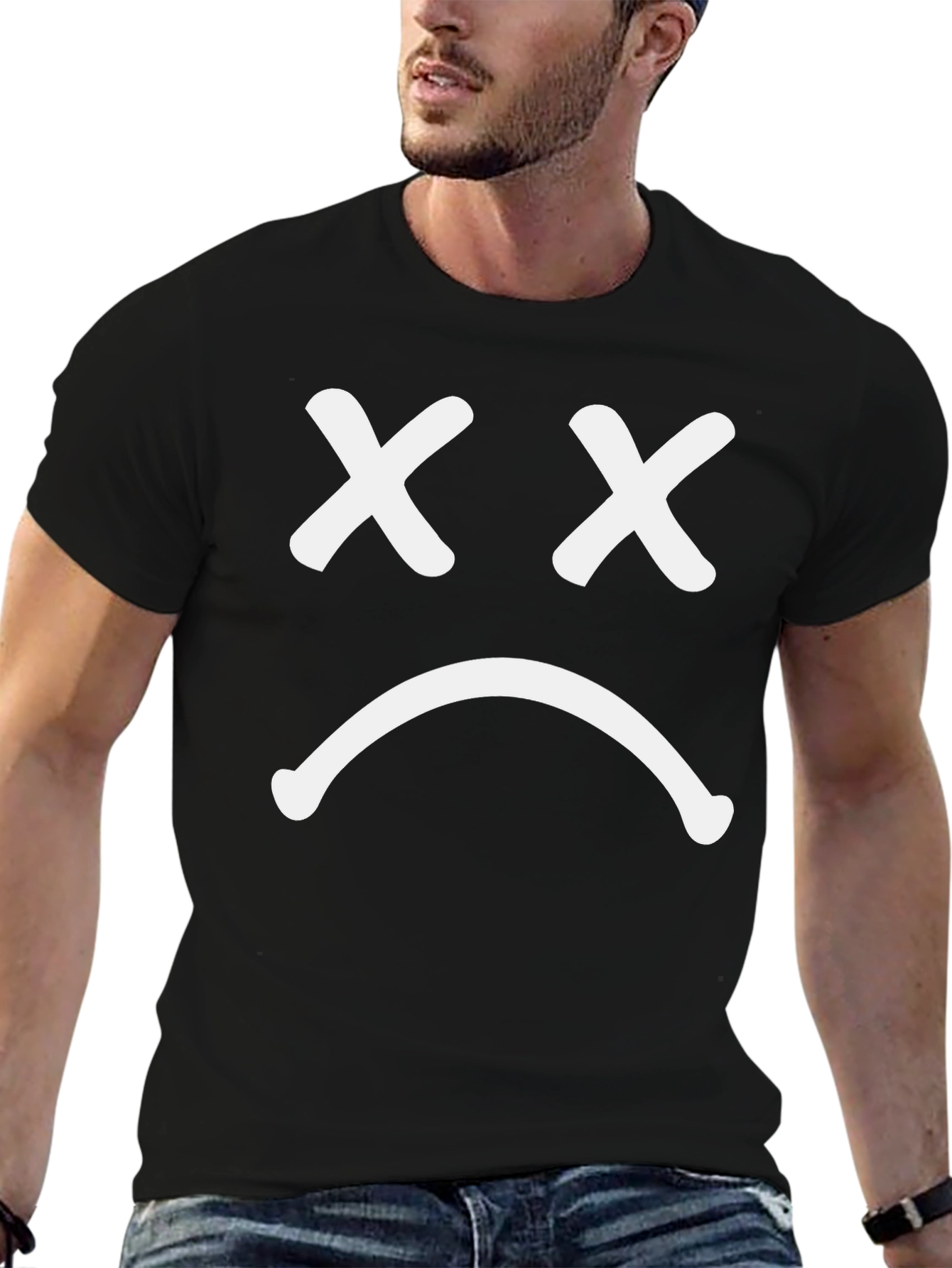 Sad Face Graphic T-Shirt - Casual Wear