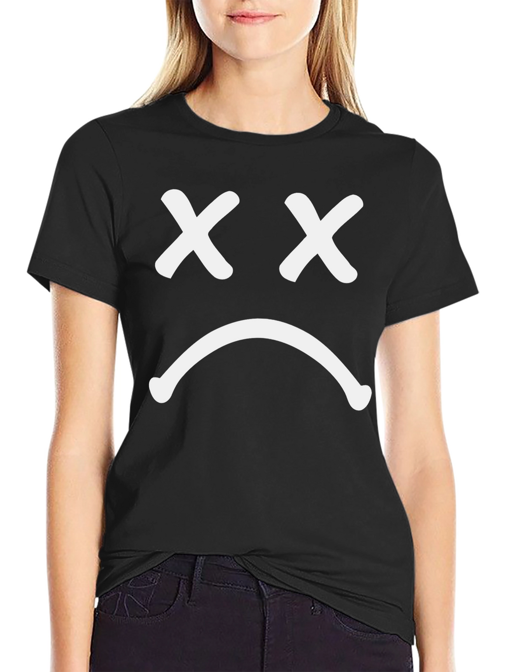 Sad Face Graphic T-Shirt - Casual Wear
