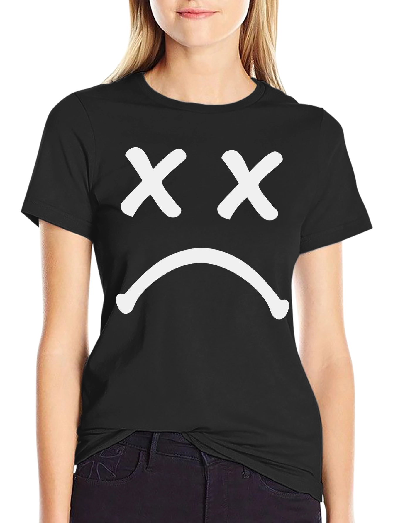 Sad Face Graphic T-Shirt - Casual Wear