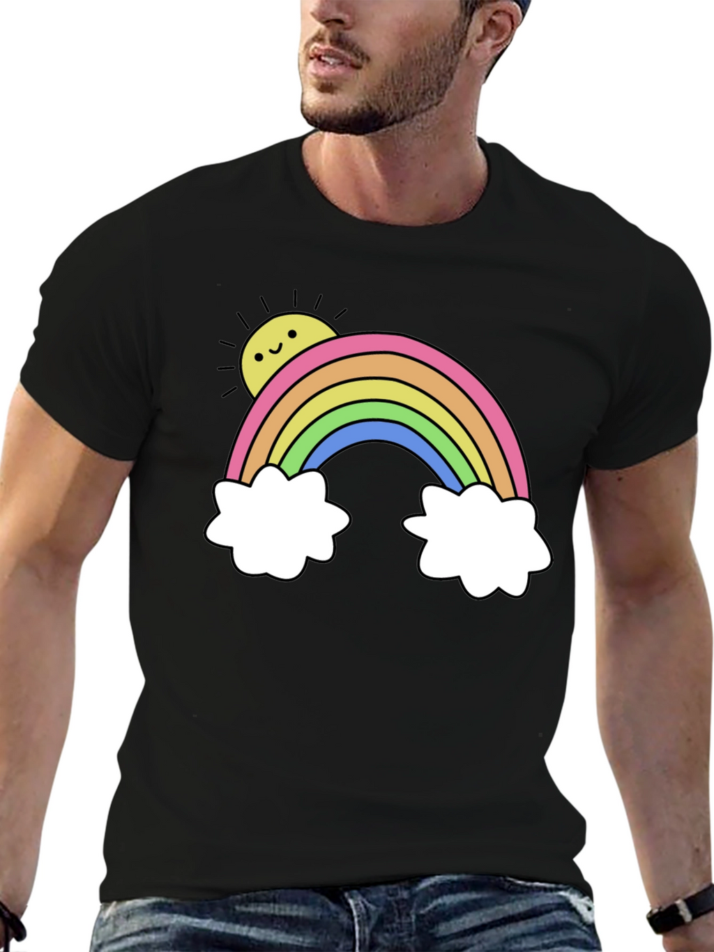 Rainbow & Sun Graphic Tee - Black