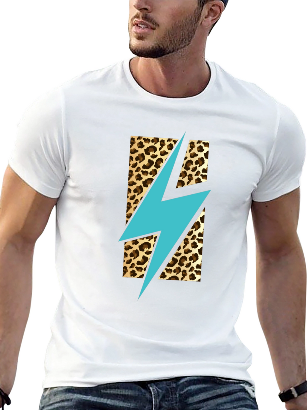 Leopard Lightning Bolt T-Shirt - Stylish Graphic Tee