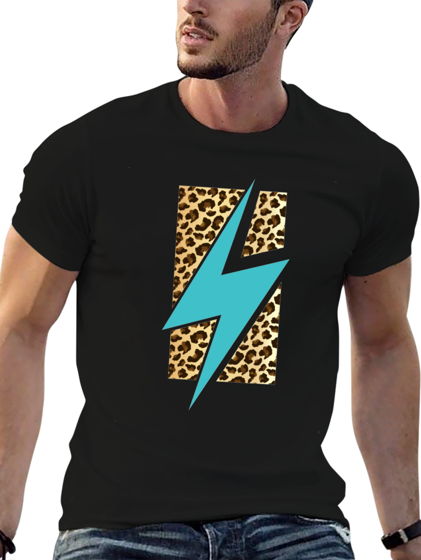 Leopard Lightning Bolt T-Shirt - Stylish Graphic Tee