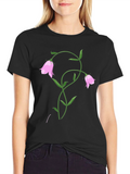 Floral Bell Black T-Shirt - Stylish Botanical Design