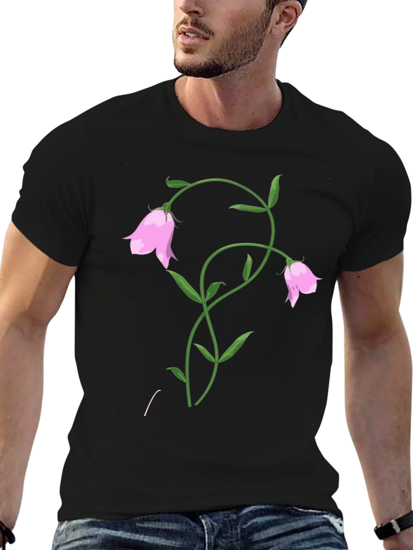 Floral Bell Black T-Shirt - Stylish Botanical Design