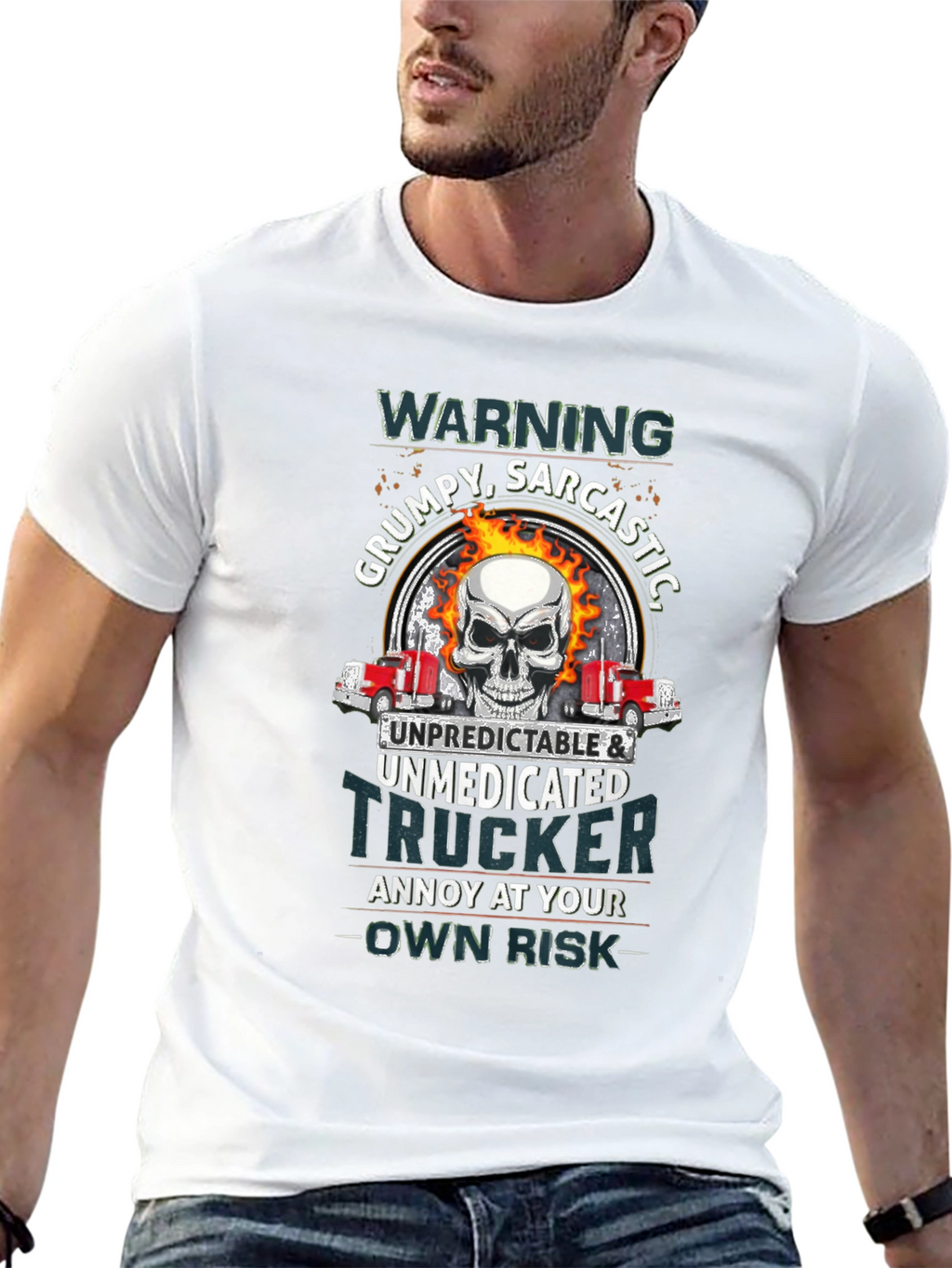 Warning Grumpy Trucker Skull T-Shirt