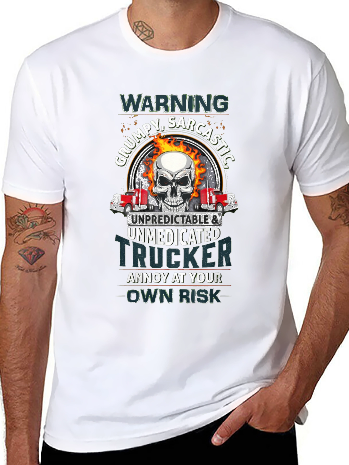 Warning Grumpy Trucker Skull T-Shirt