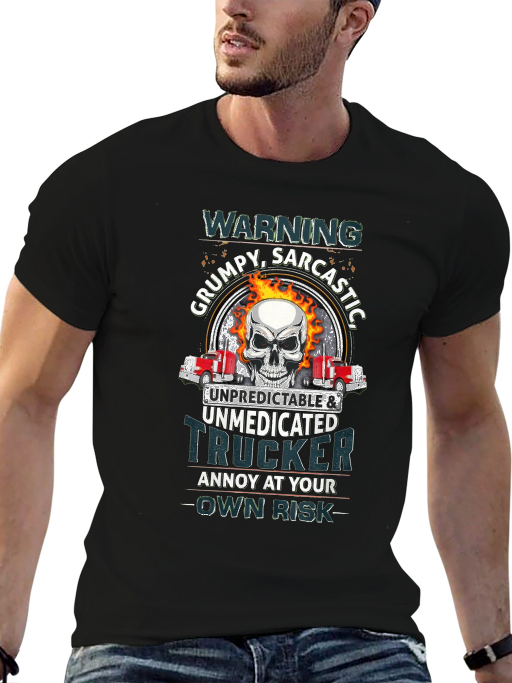Warning Grumpy Trucker Skull T-Shirt