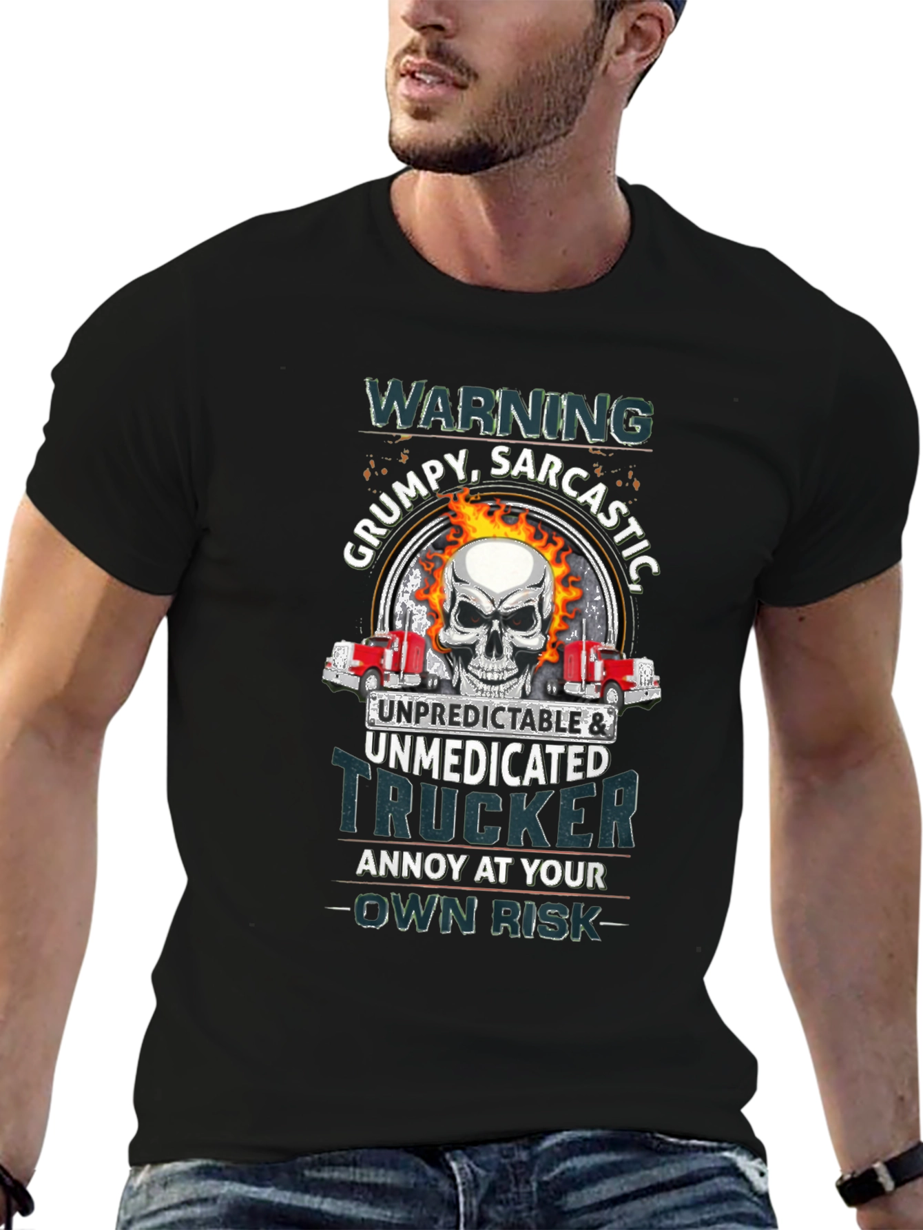 Warning Grumpy Trucker Skull T-Shirt