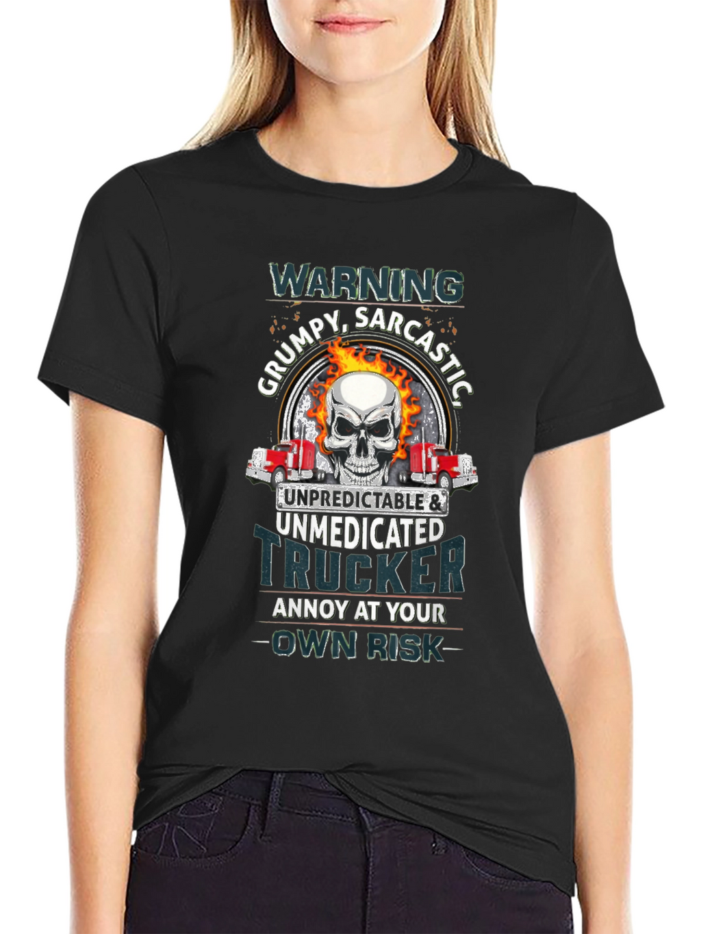 Warning Grumpy Trucker Skull T-Shirt