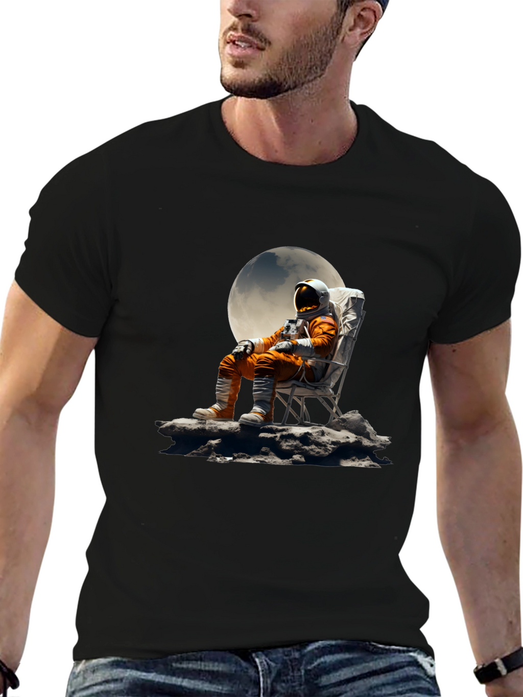 Astronaut Moon Chair Graphic Tee - Relaxed Space Style