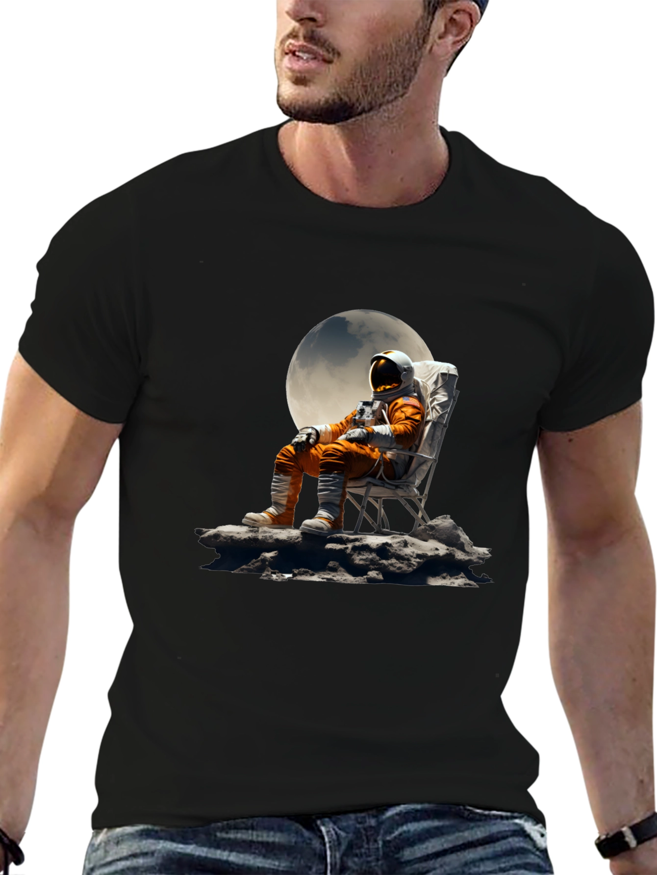 Astronaut Moon Chair Graphic Tee - Relaxed Space Style