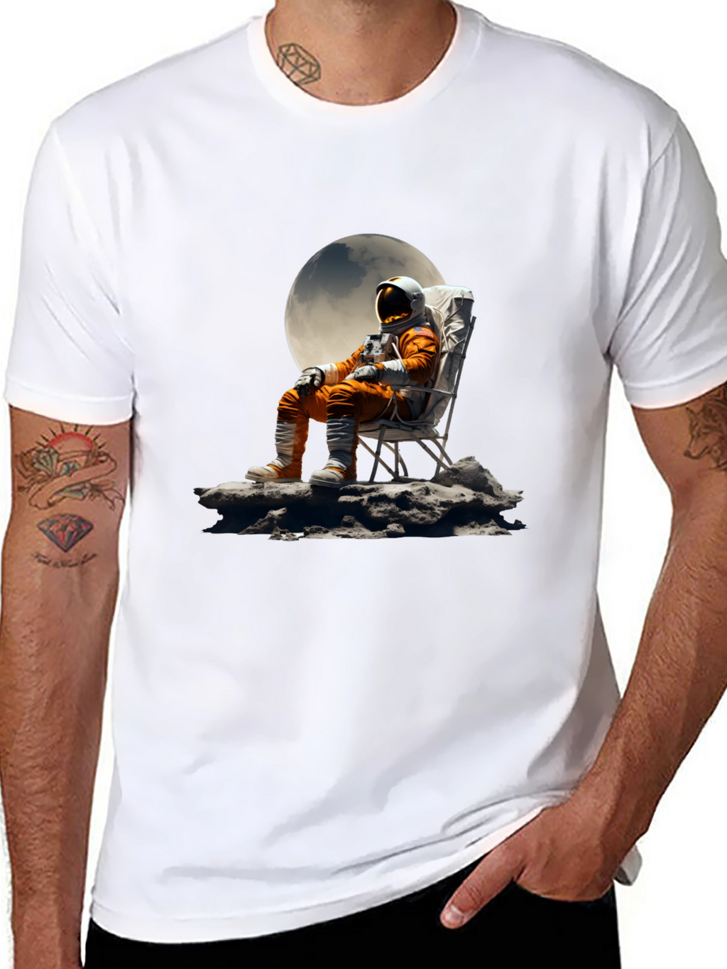 Astronaut Moon Chair Graphic Tee - Relaxed Space Style