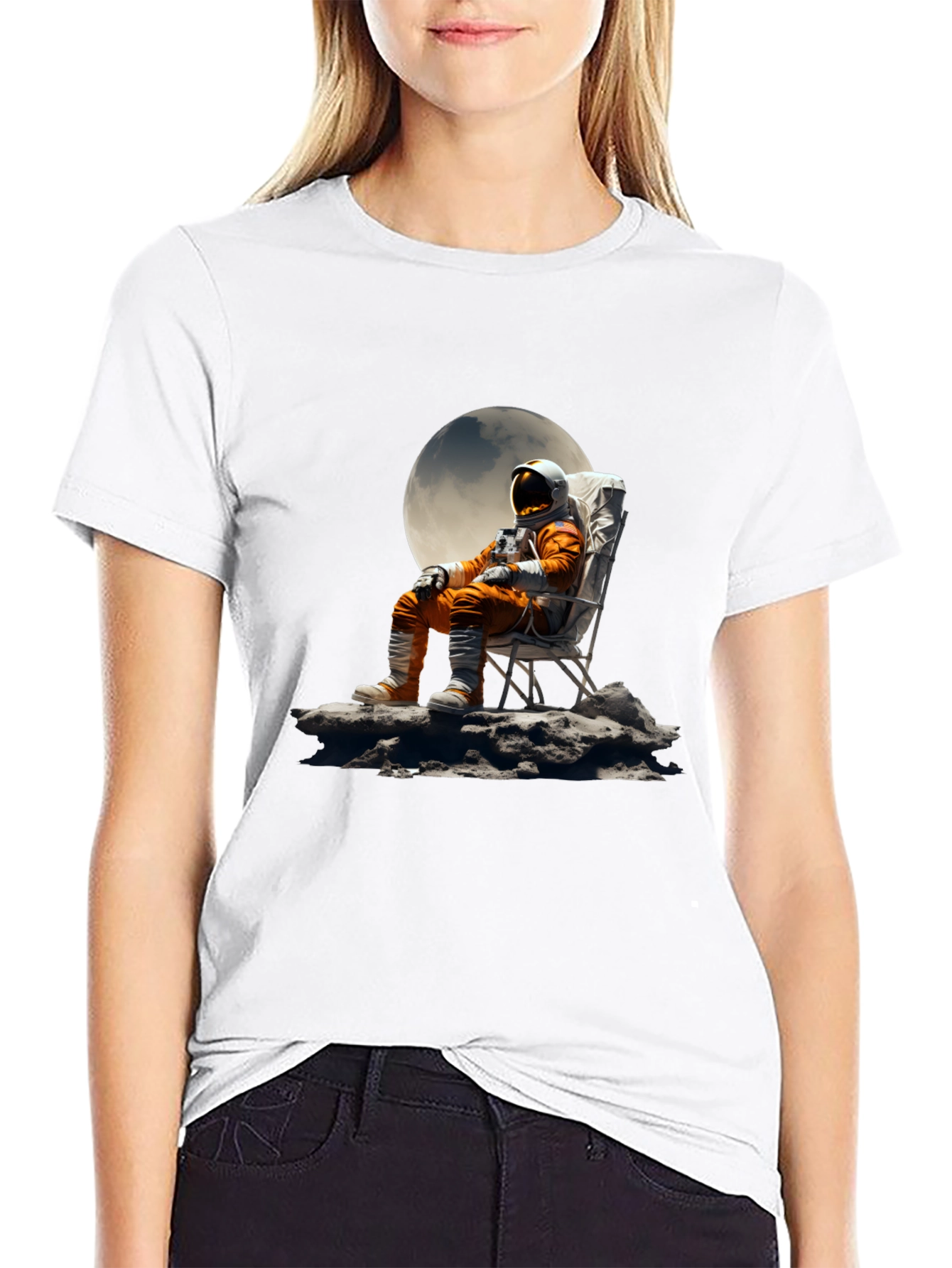 Astronaut Moon Chair Graphic Tee - Relaxed Space Style