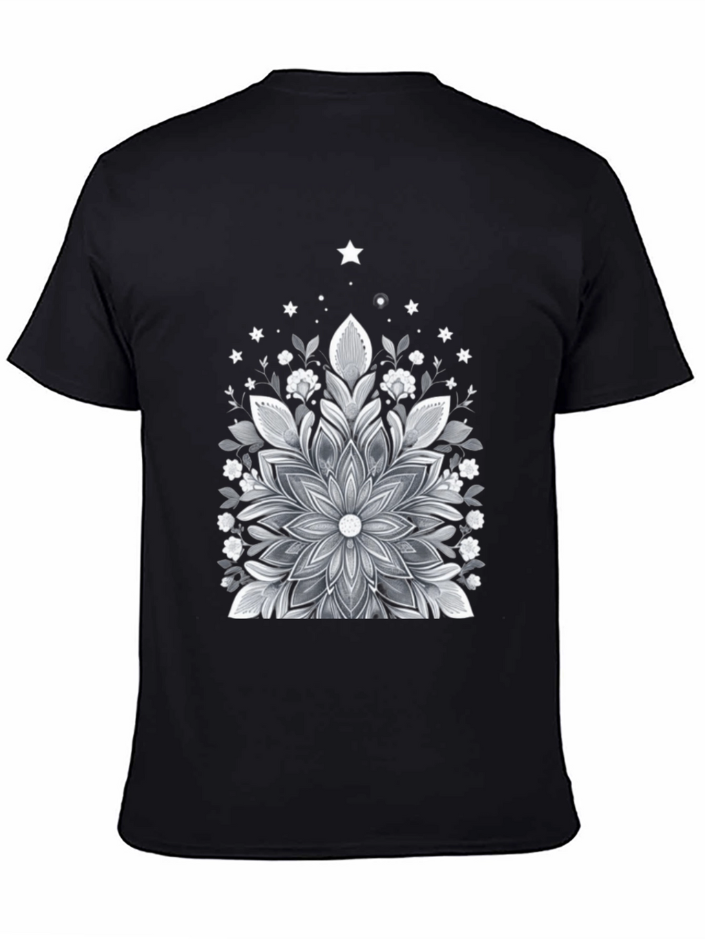 Floral Mandala Graphic Tee - Black Cotton Blend