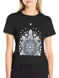 Floral Mandala Graphic Tee - Black Cotton Blend
