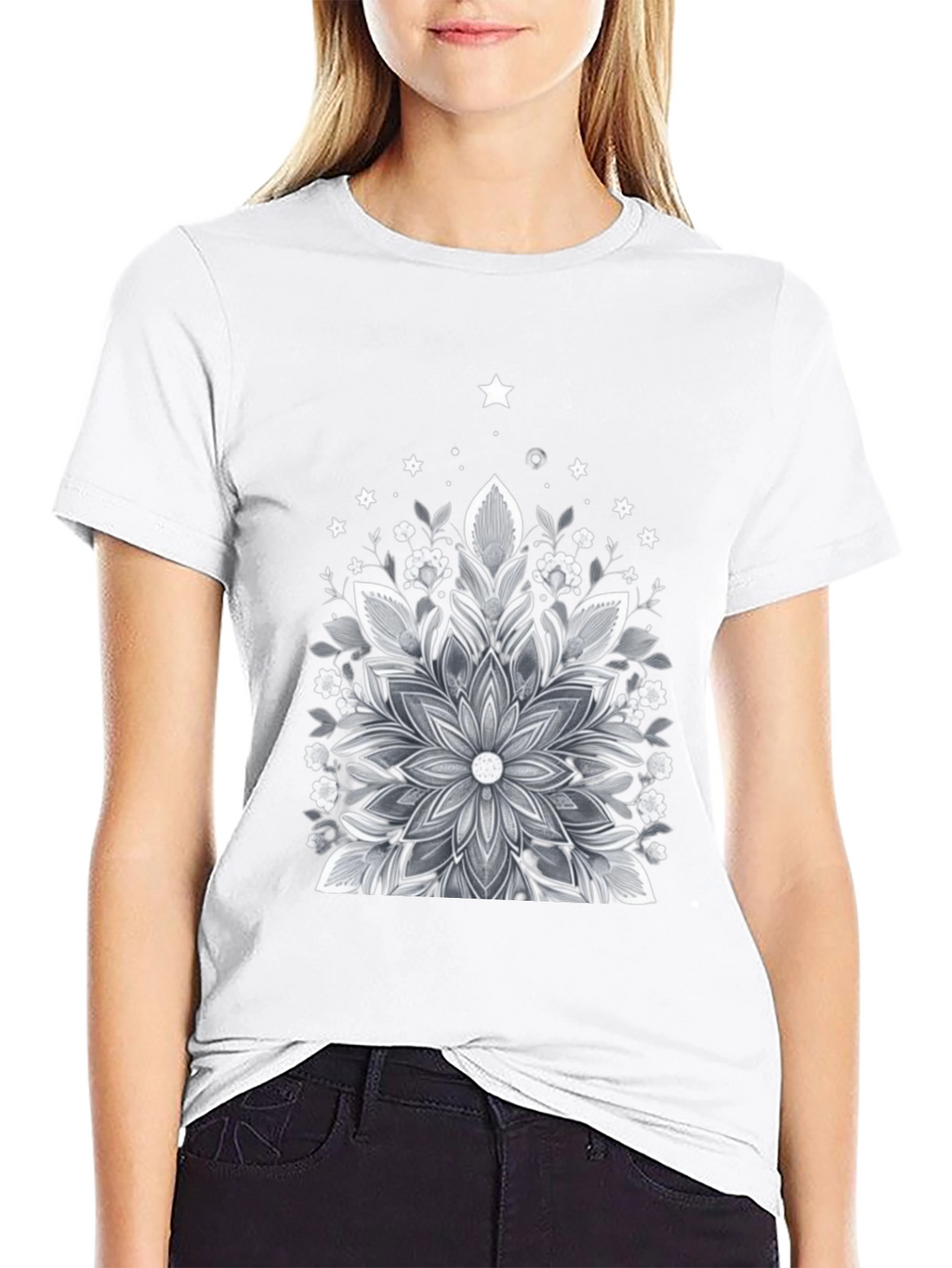 Floral Mandala Graphic Tee - Black Cotton Blend