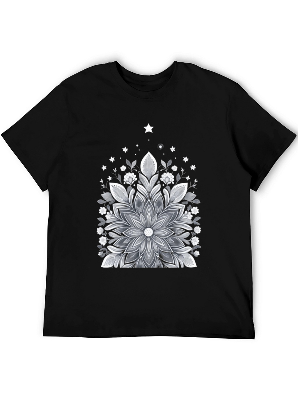 Floral Mandala Graphic Tee - Black Cotton Blend