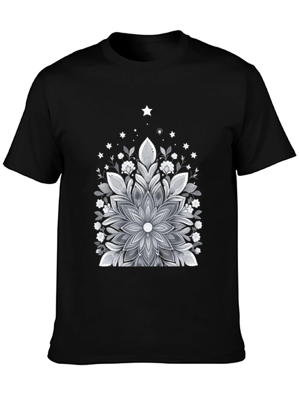 Floral Mandala Graphic Tee - Black Cotton Blend