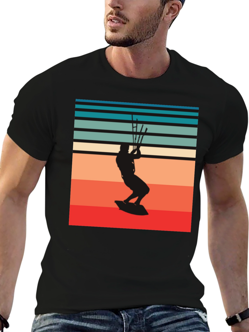 Retro Kitesurfer Graphic Tee - Black