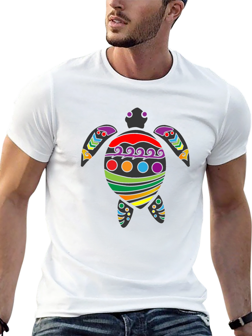 Rainbow Turtle Graphic Tee - Black