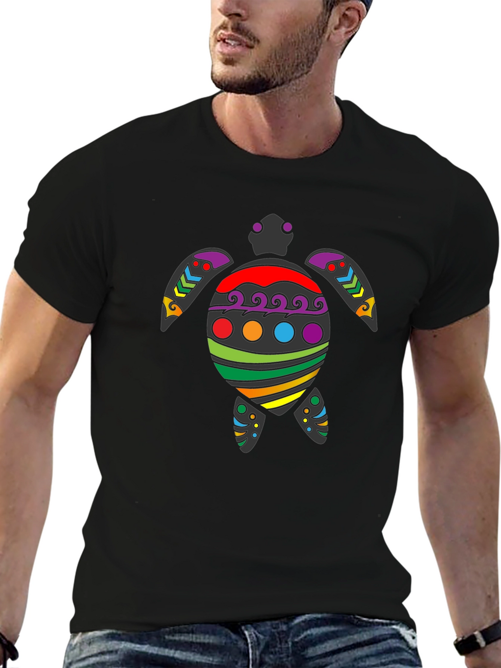 Rainbow Turtle Graphic Tee - Black