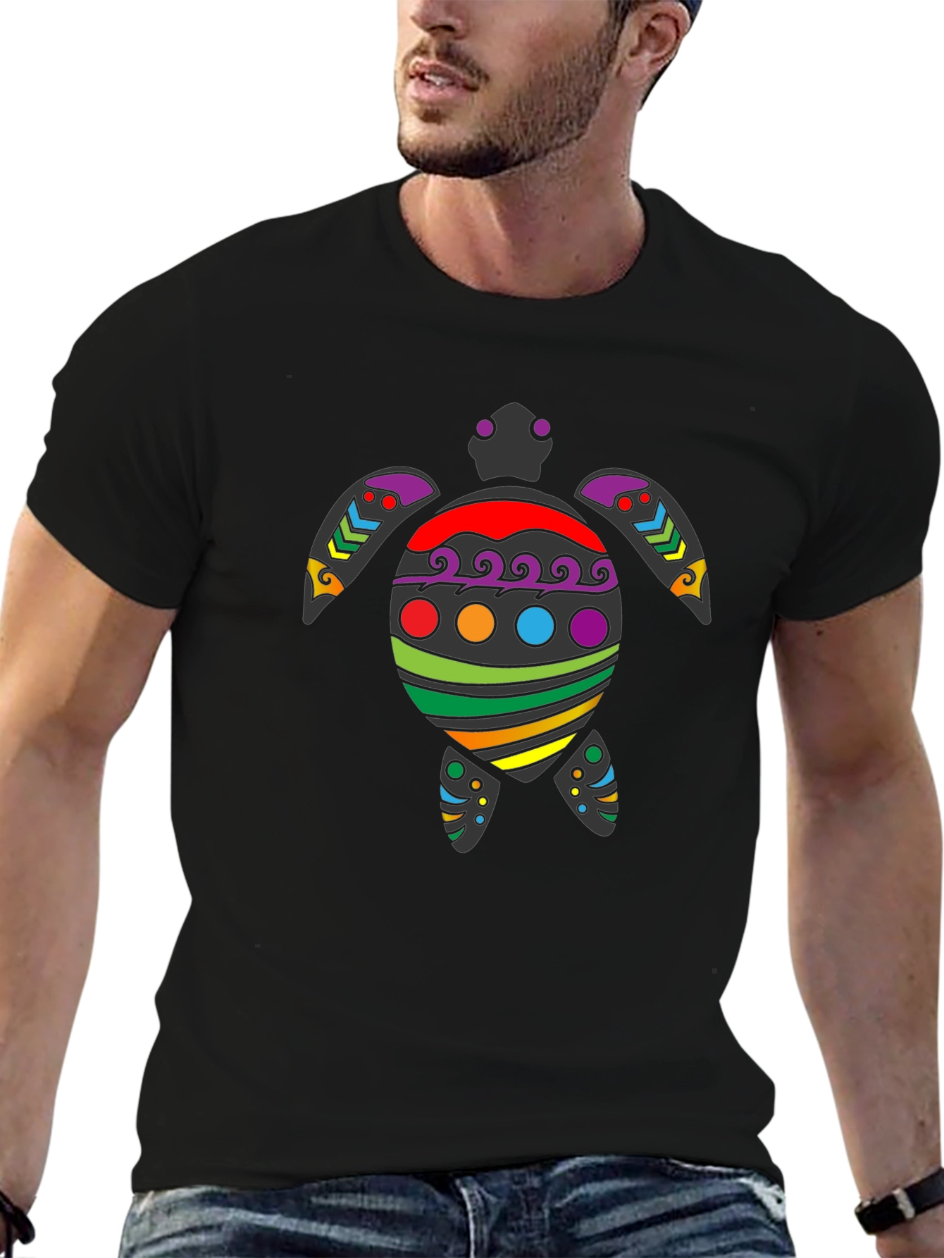Rainbow Turtle Graphic Tee - Black