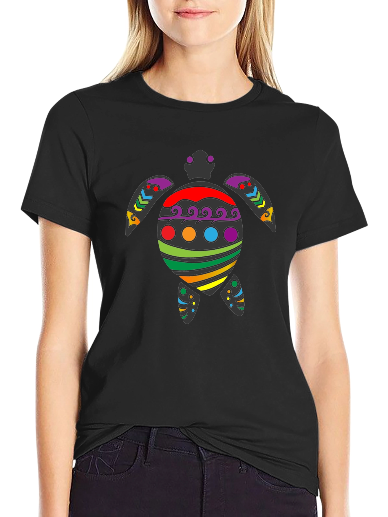 Rainbow Turtle Graphic Tee - Black