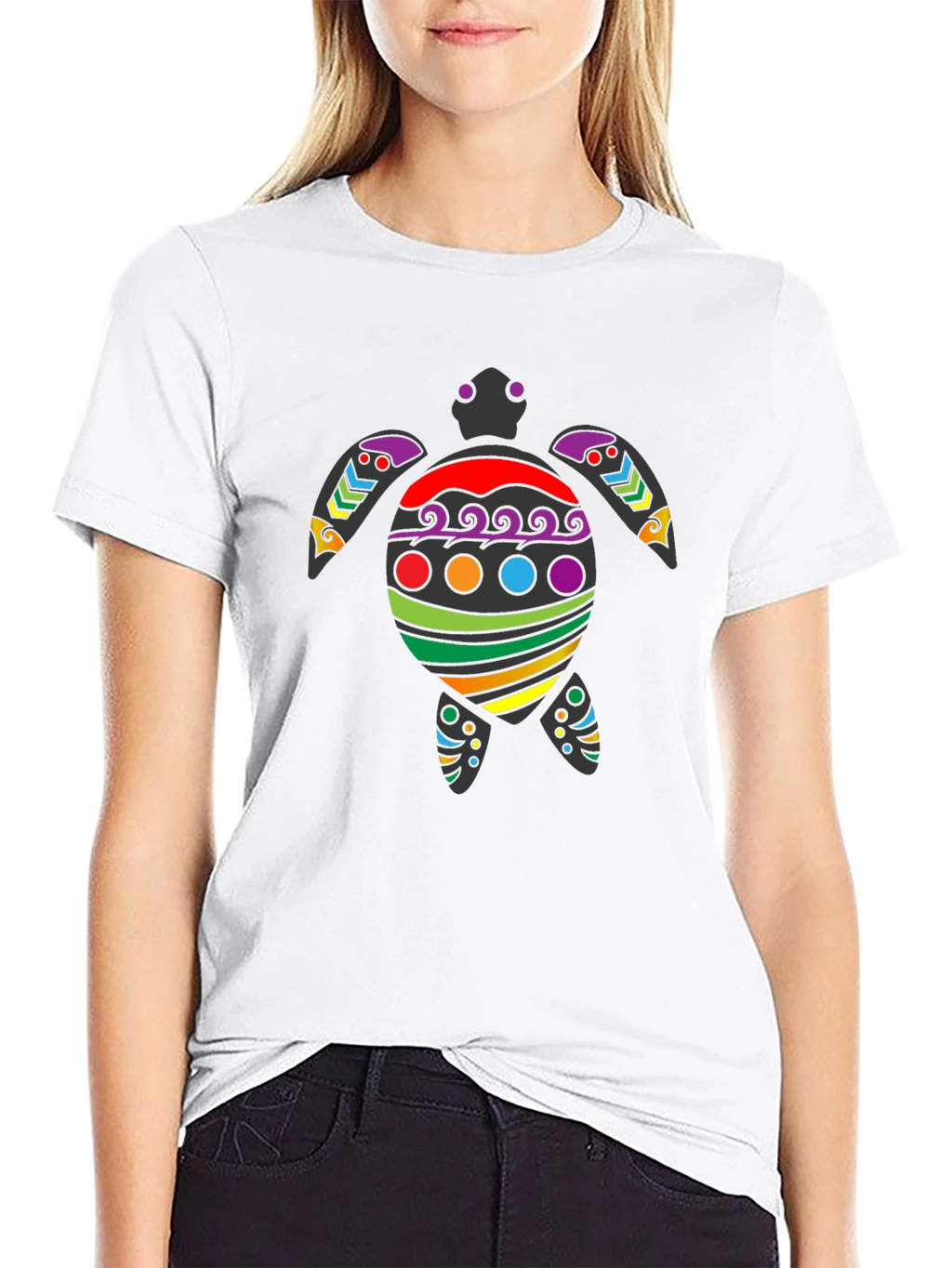 Rainbow Turtle Graphic Tee - Black