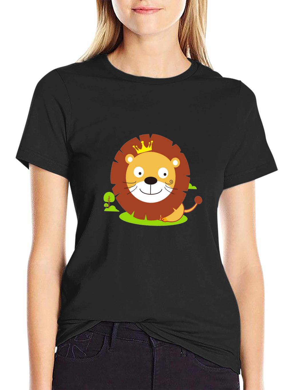 Cute Lion King Graphic Tee - Black Cotton Shirt