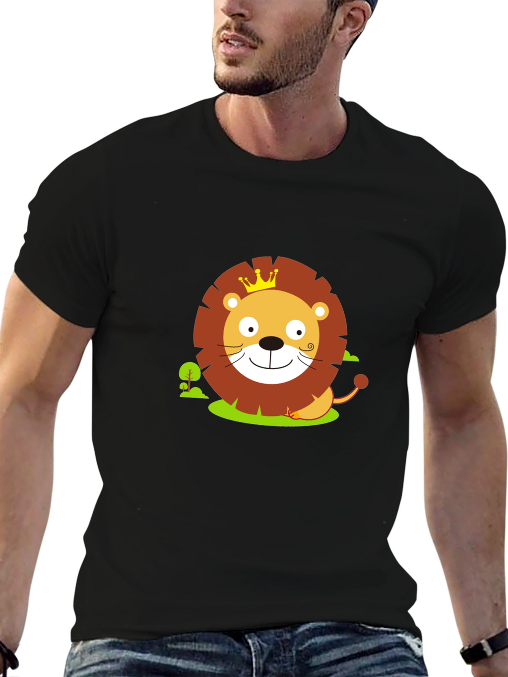 Cute Lion King Graphic Tee - Black Cotton Shirt