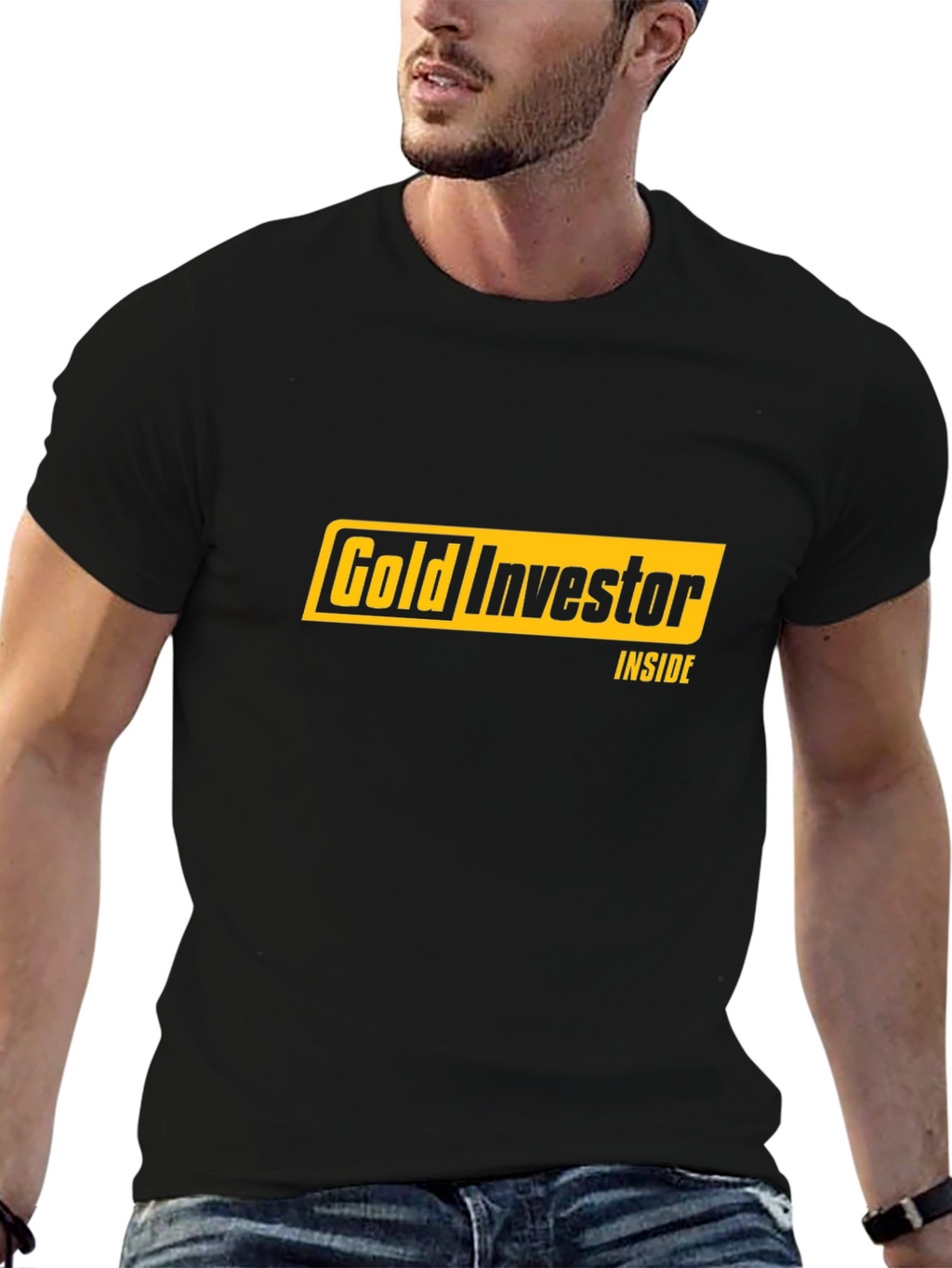 Gold Investor Inside Black T-Shirt