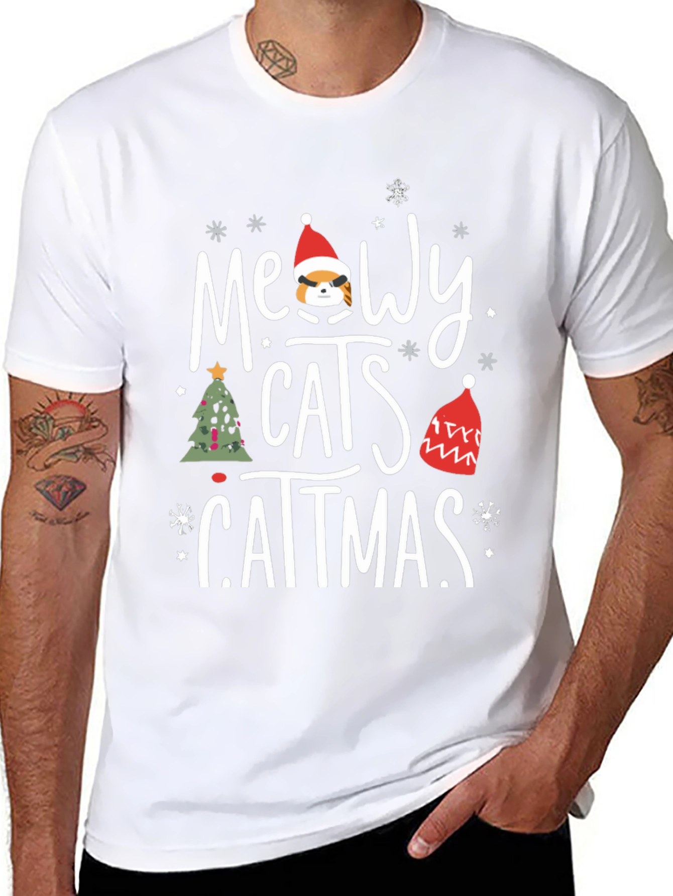 Meowy Catmas T-Shirt - Holiday Cat Lover Tee