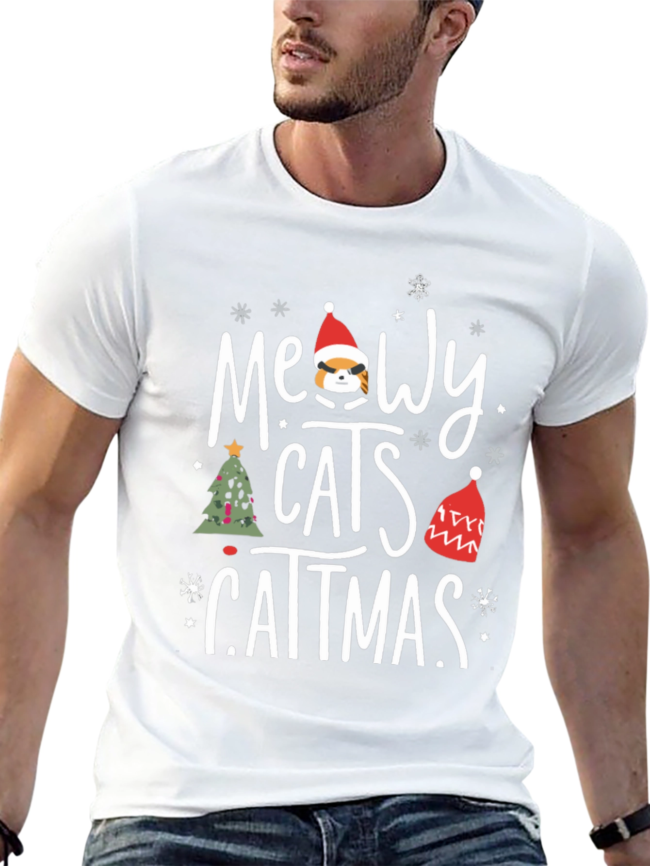 Meowy Catmas T-Shirt - Holiday Cat Lover Tee