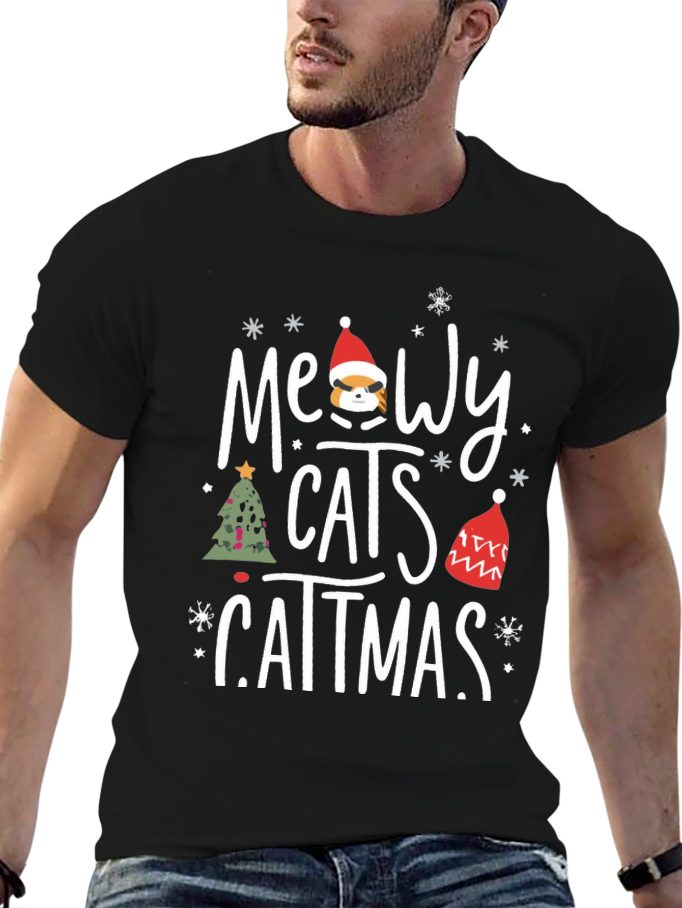 Meowy Catmas T-Shirt - Holiday Cat Lover Tee