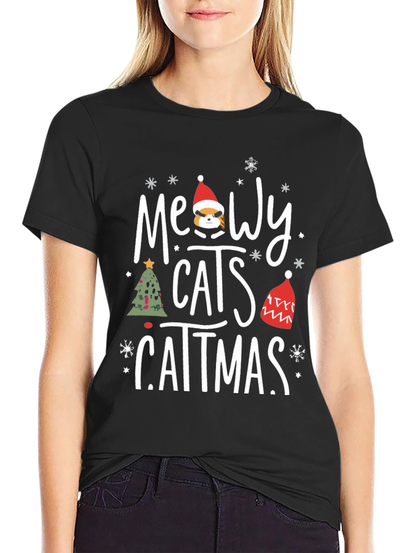Meowy Catmas T-Shirt - Holiday Cat Lover Tee