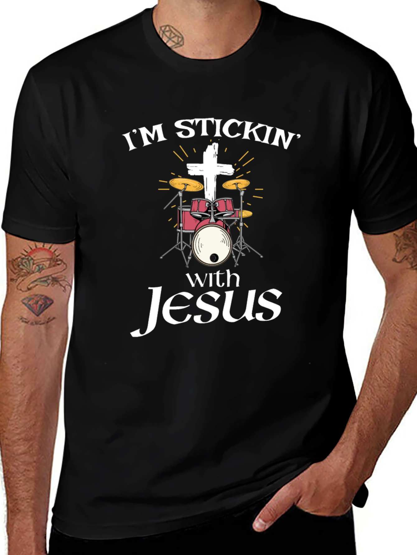 Im Stickin with Jesus Drum T-Shirt