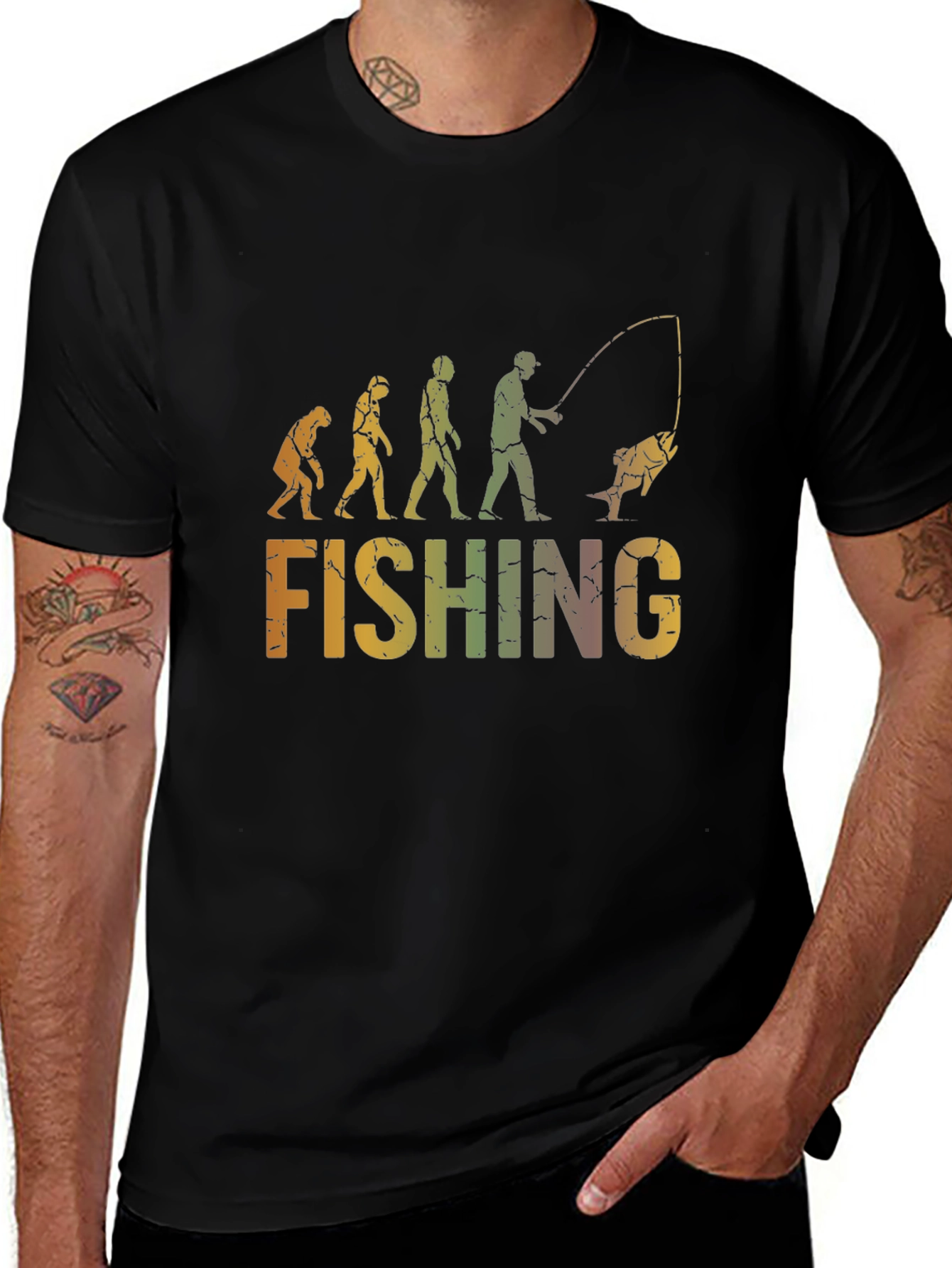 Evolution of Fishing Graphic T-Shirt - Black