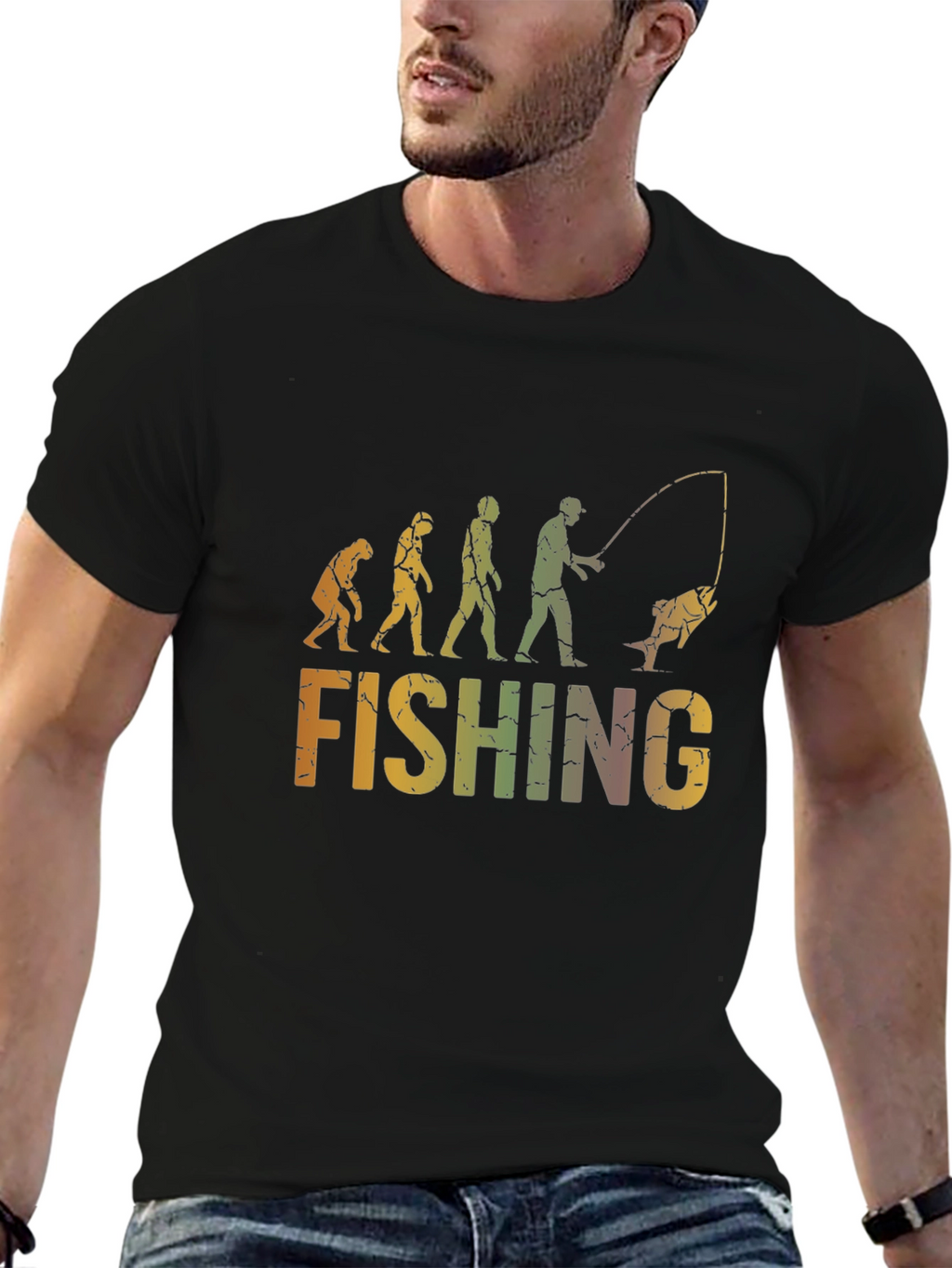 Evolution of Fishing Graphic T-Shirt - Black