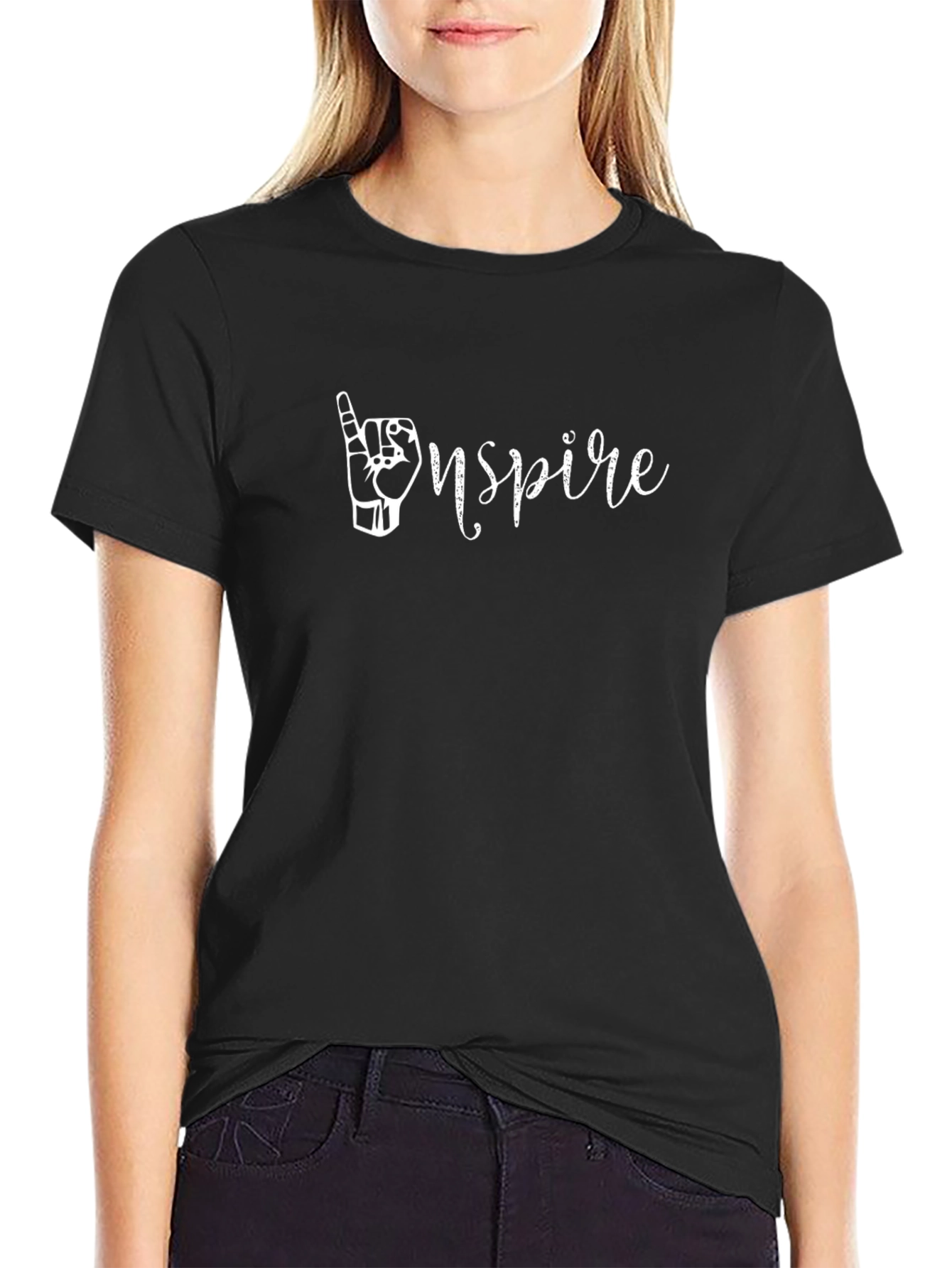 Inspire Black T-Shirt with Hand Sign Design