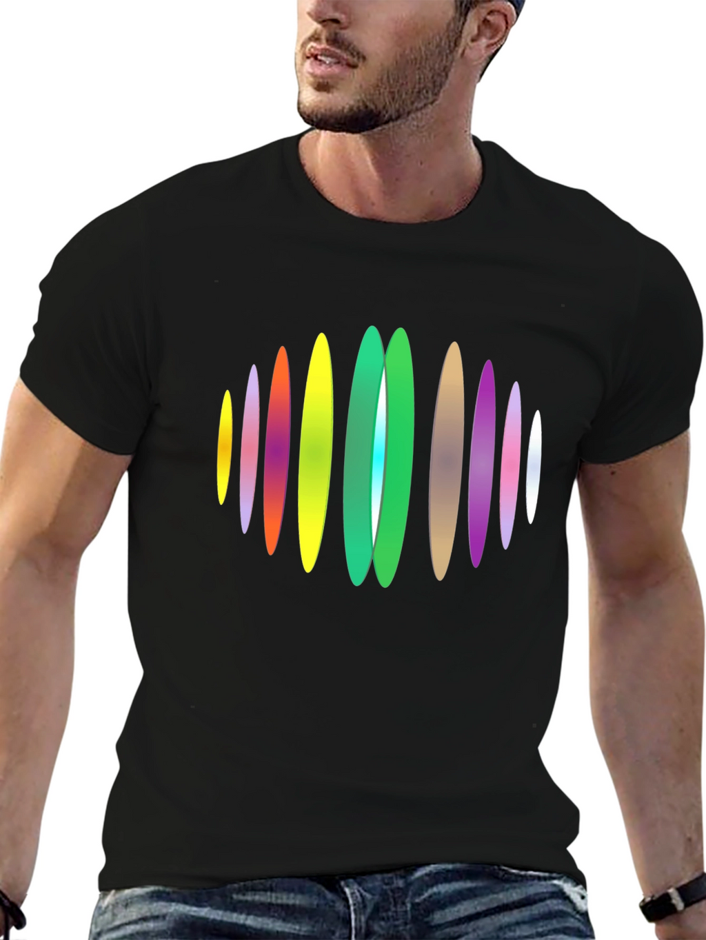 Abstract Oval Design Black T-Shirt