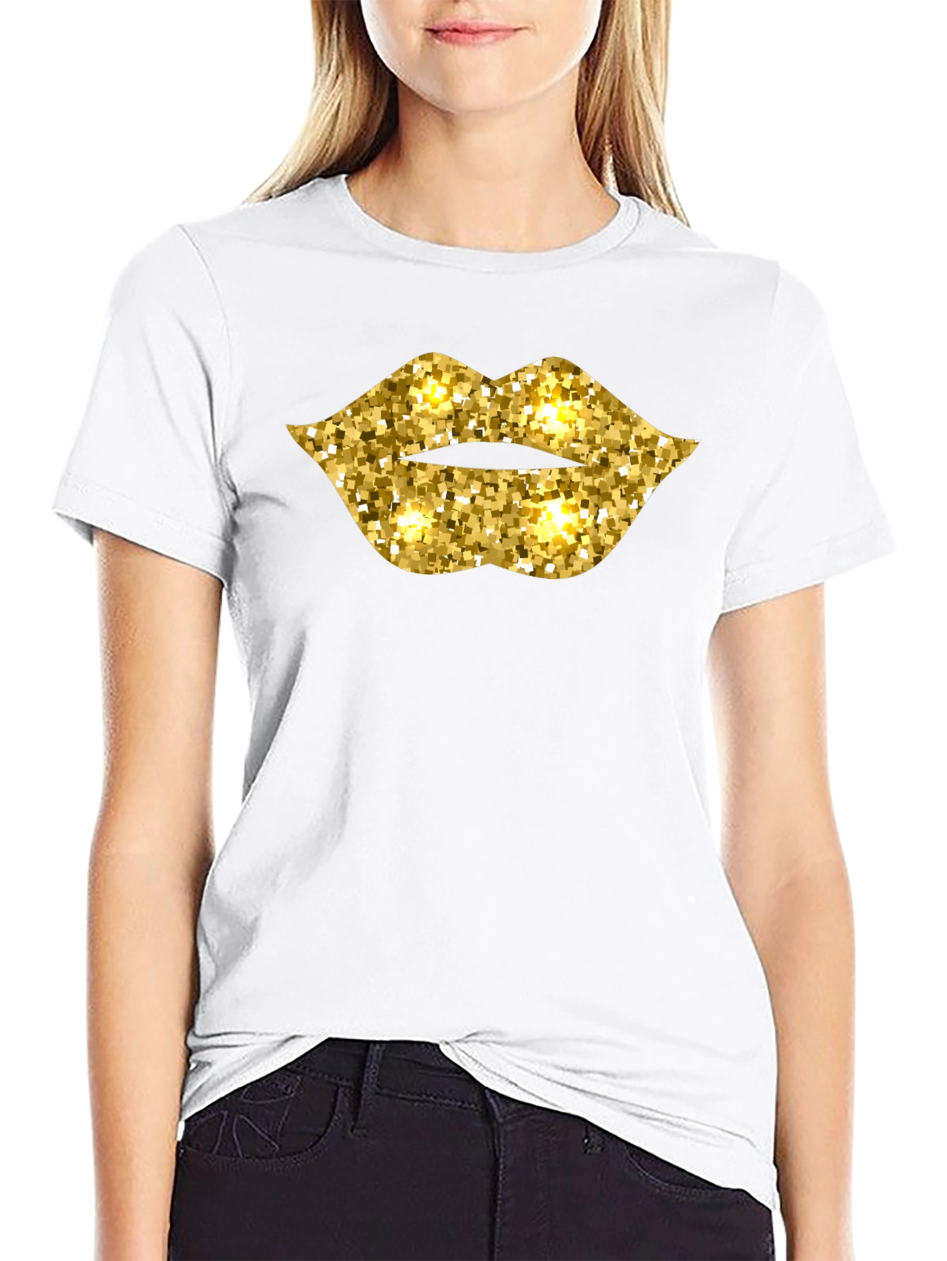 Sparkling Gold Lips Graphic T-Shirt