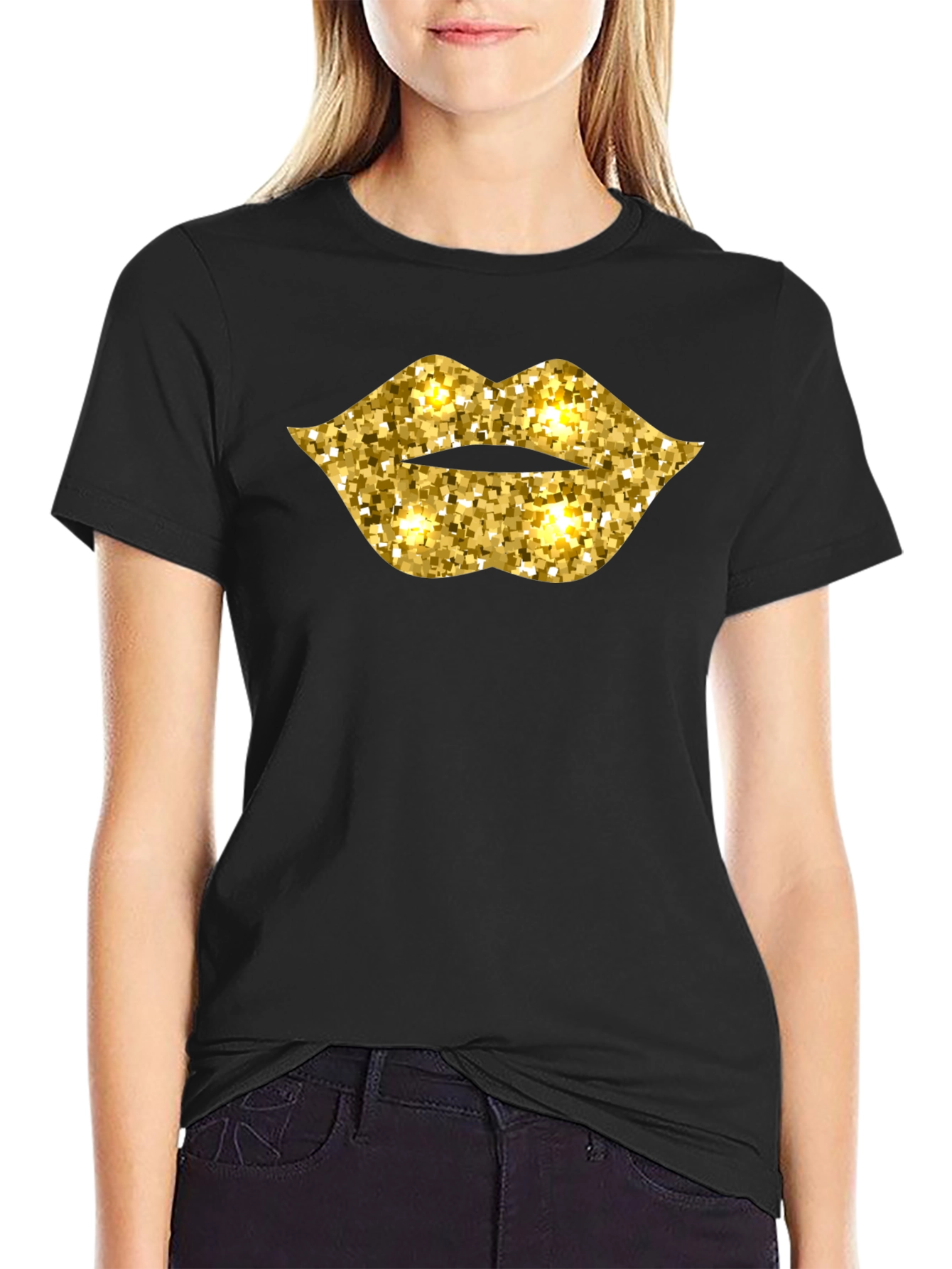 Sparkling Gold Lips Graphic T-Shirt